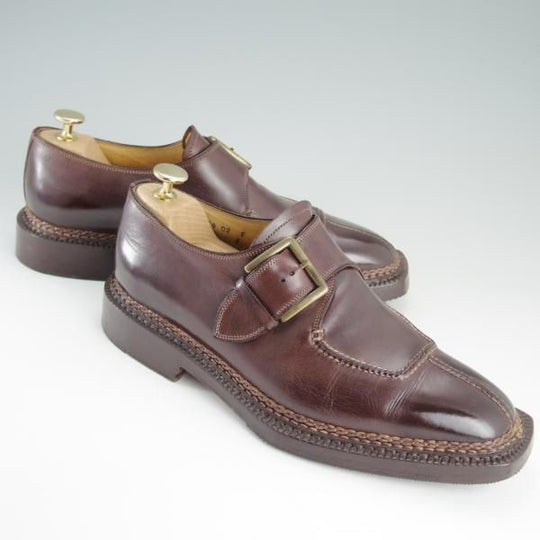 極上★(伊)サントーニ SIZE 7【高額★ノルベジェーゼ製法/モンクストラップ】4119-02/カーフ/茶/メンズ/Santoni★e012