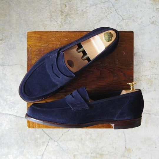 極美品★クロケット&ジョーンズ 7E【★コインローファー/376ラスト/RICHMOND 2】シティソール/スエード/紺/メンズ/Crockett&Jones★e038