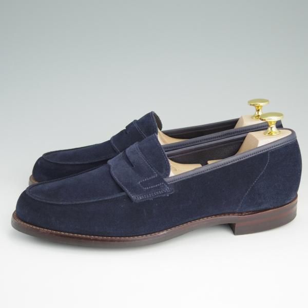 極美品★クロケット&ジョーンズ 7E【★コインローファー/376ラスト/RICHMOND 2】シティソール/スエード/紺/メンズ/Crockett&Jones★e038