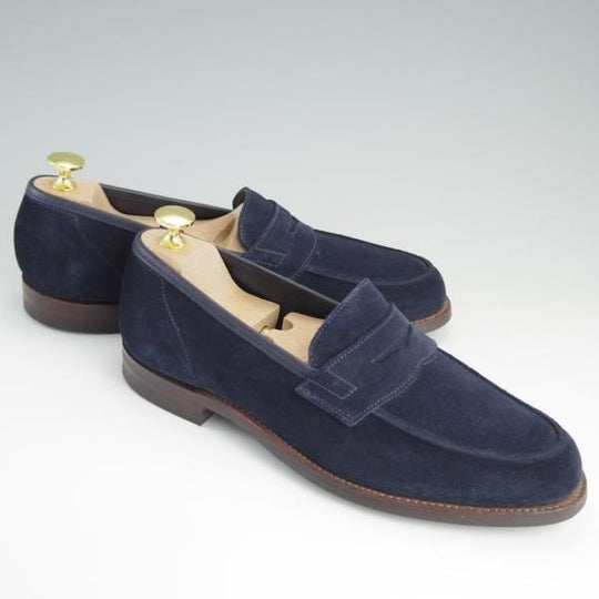 極美品★クロケット&ジョーンズ 7E【★コインローファー/376ラスト/RICHMOND 2】シティソール/スエード/紺/メンズ/Crockett&Jones★e038