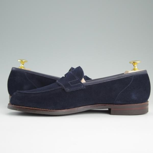 極美品★クロケット&ジョーンズ 7E【★コインローファー/376ラスト/RICHMOND 2】シティソール/スエード/紺/メンズ/Crockett&Jones★e038