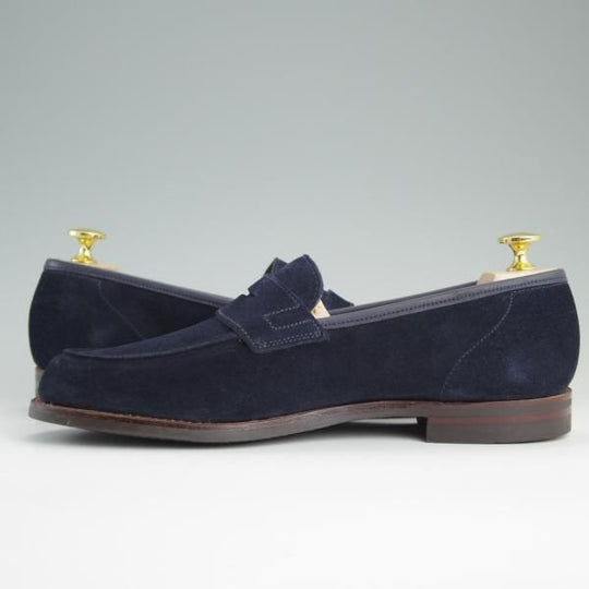 極美品★クロケット&ジョーンズ 7E【★コインローファー/376ラスト/RICHMOND 2】シティソール/スエード/紺/メンズ/Crockett&Jones★e038