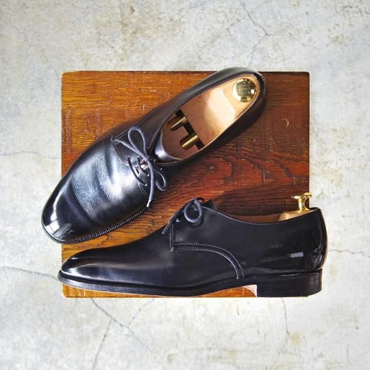 極上★チャーチ UK5.5程度/65D【旧チャーチ★73ラスト/3都市ロゴ】プレーントゥ/Vフロント/カーフ/黒/メンズ/Church's★e051