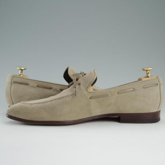 美品★(伊)サントーニ SIZE 8.5【★リボンローファー/8399-67】スリッポン/スエード/薄茶/メンズ/Santoni★e058