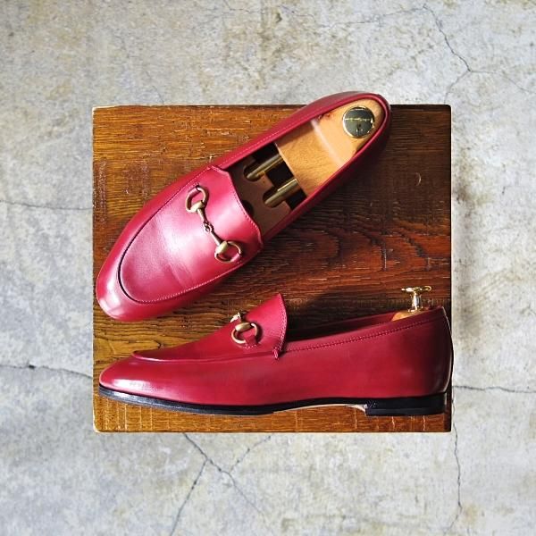 極美品★(伊)GUCCI/グッチ(レディース) SIZE 36.5【定価￥132,000〜★セミオーダー品/GUCCI DIY】ホースビットローファー/赤★e067