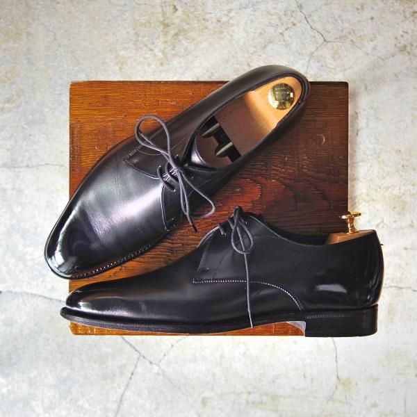 美品★チャーチ 70F/UK7【貴重★半カラス仕上げ/プレーントゥ/THURLBY】4都市ロゴ/Vフロント/カーフ/黒/メンズ/Church's★e069