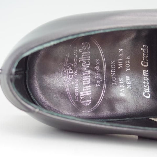 美品★チャーチ 70F/UK7【貴重★半カラス仕上げ/プレーントゥ/THURLBY】4都市ロゴ/Vフロント/カーフ/黒/メンズ/Church's★e069