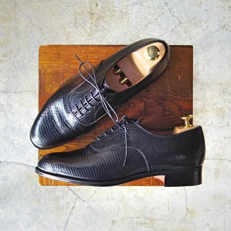 美品★チャーチ 65F/UK6.5【高額★リザード革仕様/旧チャーチ】84ラスト/3都市ロゴ/プレーントゥ/REAL LIZARD/黒/メンズ/Church's★e070