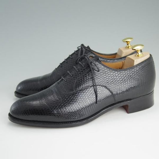 美品★チャーチ 65F/UK6.5【高額★リザード革仕様/旧チャーチ】84ラスト/3都市ロゴ/プレーントゥ/REAL LIZARD/黒/メンズ/Church's★e070