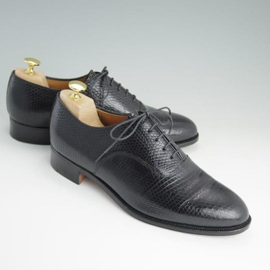 美品★チャーチ 65F/UK6.5【高額★リザード革仕様/旧チャーチ】84ラスト/3都市ロゴ/プレーントゥ/REAL LIZARD/黒/メンズ/Church's★e070