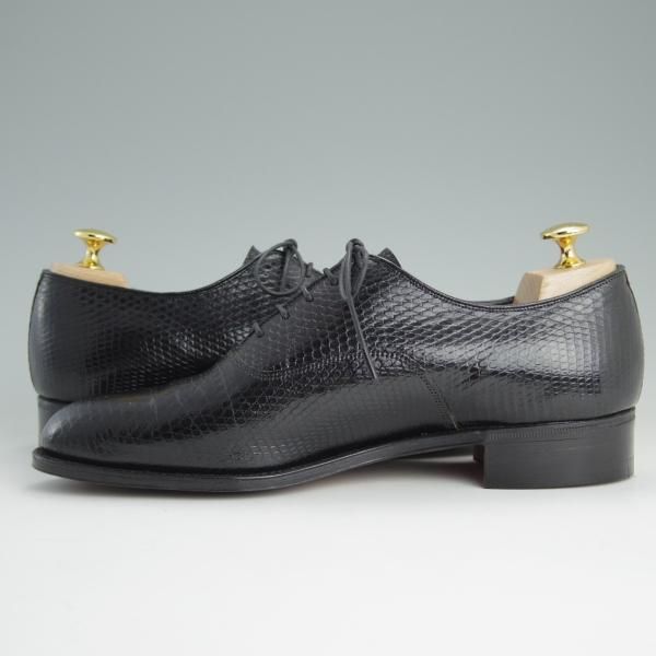 美品★チャーチ 65F/UK6.5【高額★リザード革仕様/旧チャーチ】84ラスト/3都市ロゴ/プレーントゥ/REAL LIZARD/黒/メンズ/Church's★e070