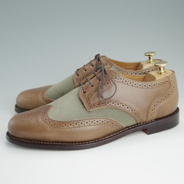 未使用★(米)RANCOURT/ランコート 8.5D【貴重★オイルドレザー×スエード/Greg Chapman】フルブローグ/茶×灰緑/メンズ★e073