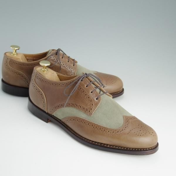 未使用★(米)RANCOURT/ランコート 8.5D【貴重★オイルドレザー×スエード/Greg Chapman】フルブローグ/茶×灰緑/メンズ★e073