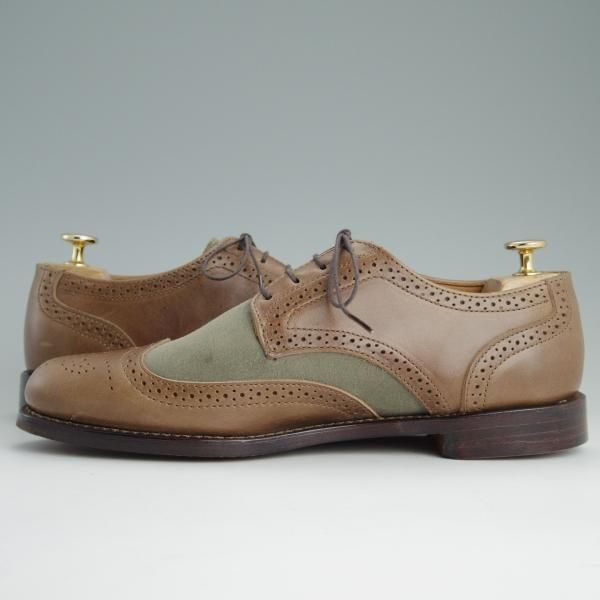 未使用★(米)RANCOURT/ランコート 8.5D【貴重★オイルドレザー×スエード/Greg Chapman】フルブローグ/茶×灰緑/メンズ★e073