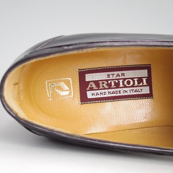 美品★(伊)アルティオリ SIZE 6.5【定価15万円以上★オーストリッチ×カーフ/タッセルローファー】スリッポン/黒/メンズ/ARTIOLI★e075