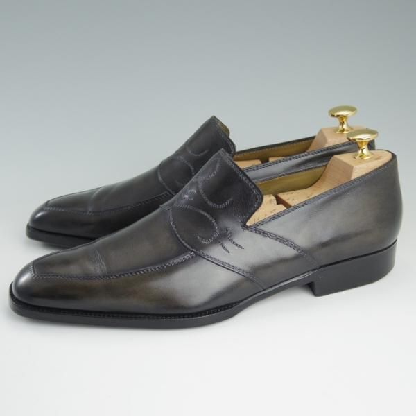 極上★(伊)ステファノビ SIZE 7【★ローファー/パティーヌ仕様】スリッポン/カーフ/灰緑〜黒/メンズ/STEFANOBI★e080