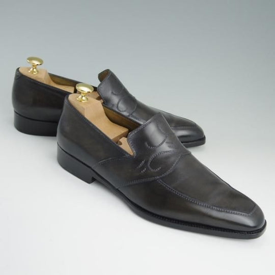 極上★(伊)ステファノビ SIZE 7【★ローファー/パティーヌ仕様】スリッポン/カーフ/灰緑〜黒/メンズ/STEFANOBI★e080