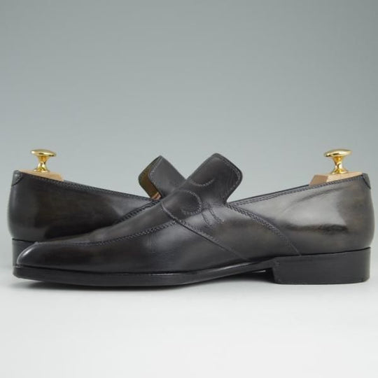 極上★(伊)ステファノビ SIZE 7【★ローファー/パティーヌ仕様】スリッポン/カーフ/灰緑〜黒/メンズ/STEFANOBI★e080