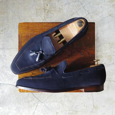 極上★クロケット&ジョーンズ 7.5E【★タッセルローファー/WITNEY】ウィットニー/スエード/紺/メンズ/Crockett&Jones★e086