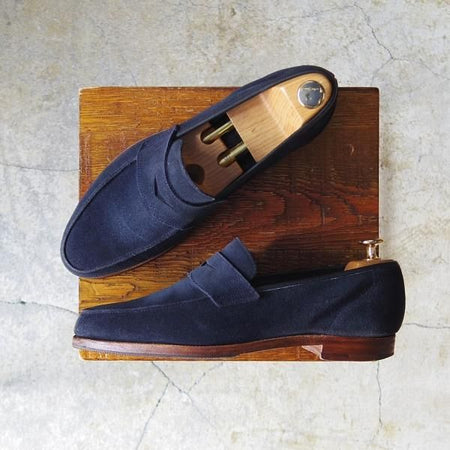 極上★クロケット&ジョーンズ 6.5E【★コインローファー/SELSEY/366ラスト】スエード/紺/メンズ/Crockett&Jones★e094