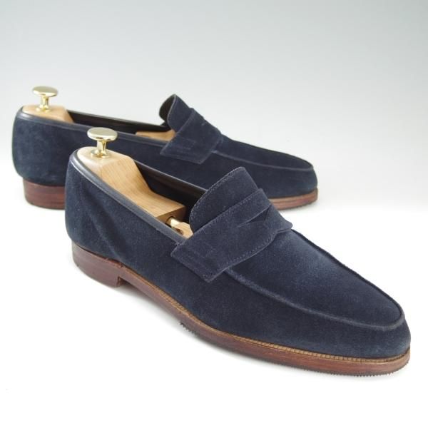 極上★クロケット&ジョーンズ 6.5E【★コインローファー/SELSEY/366ラスト】スエード/紺/メンズ/Crockett&Jones★e094