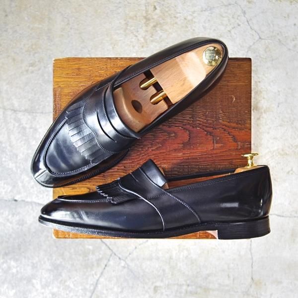 極上★クロケット&ジョーンズ UK9/US9.5E【★ブルックスブラザーズ別注/Peal&co】キルト/コインローファー/黒/メンズ/Crockett&Jones★e095