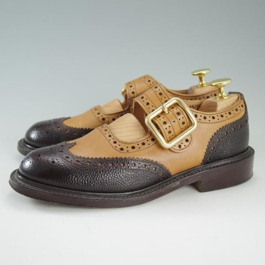 美品★トリッカーズ(レディース) SIZE 4【★メリージェーン/L6011/MARRY JANE】ウイングチップ/カーフ/濃茶×薄茶/短靴/Tricker's★e099
