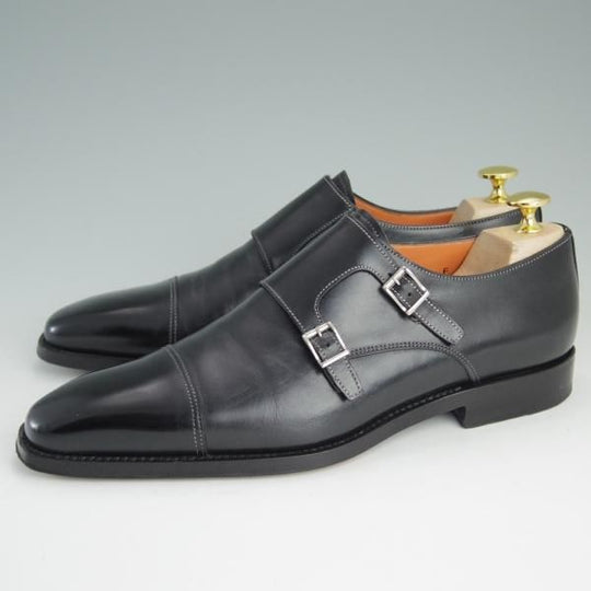 極上★(伊)サントーニ SIZE 6【貴重★ブラックラピド製法/エストネーション別注/ダブルモンク】10053-01/カーフ/黒/メンズ/Santoni★e131