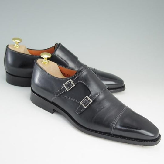 極上★(伊)サントーニ SIZE 6【貴重★ブラックラピド製法/エストネーション別注/ダブルモンク】10053-01/カーフ/黒/メンズ/Santoni★e131