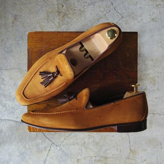 極上★(伊)ALMAS/アルマス SIZE 41【★トレーディングポスト別注/Trading Post】タッセルローファー/スエード/茶/メンズ★e141