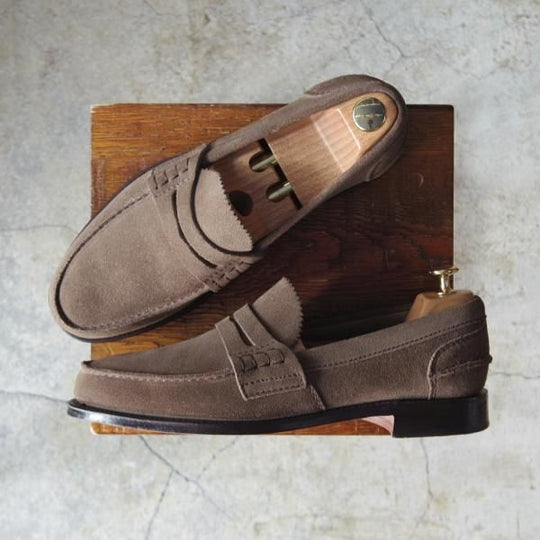 極美品★チャーチ 80F/UK8【★コインローファー/Pembrey】126ラスト/5都市ロゴ/ビーフロール/スエード/薄茶/メンズ/Church's★e143