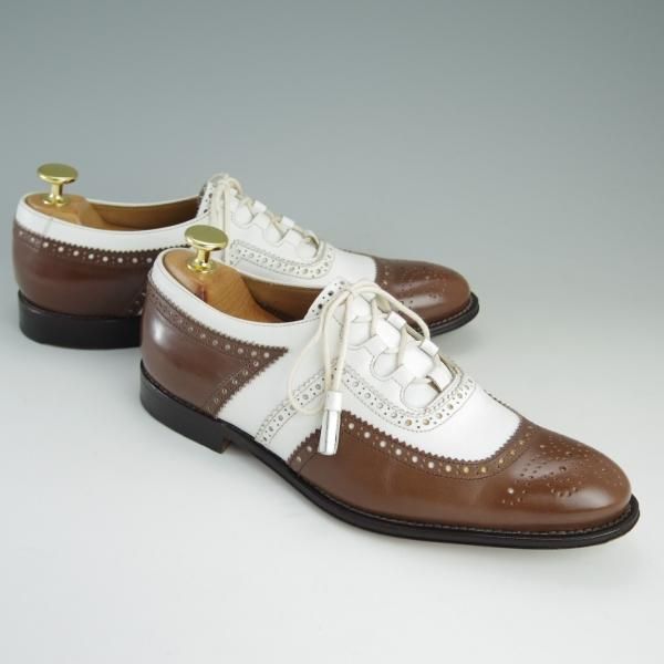 極美品★チャーチ(レディース) SIZE 36.5【貴重★ギリーシューズ/Kelmarsh】レザーソール/4都市ロゴ/カーフ/白×茶/Church's★e145
