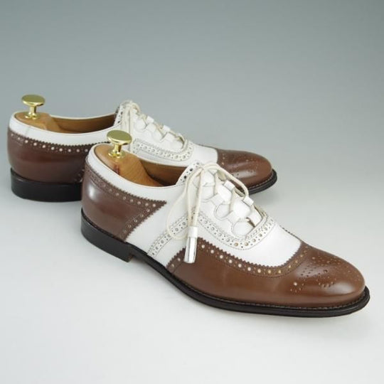 極美品★チャーチ(レディース) SIZE 36.5【貴重★ギリーシューズ/Kelmarsh】レザーソール/4都市ロゴ/カーフ/白×茶/Church's★e145