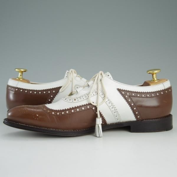 極美品★チャーチ(レディース) SIZE 36.5【貴重★ギリーシューズ/Kelmarsh】レザーソール/4都市ロゴ/カーフ/白×茶/Church's★e145