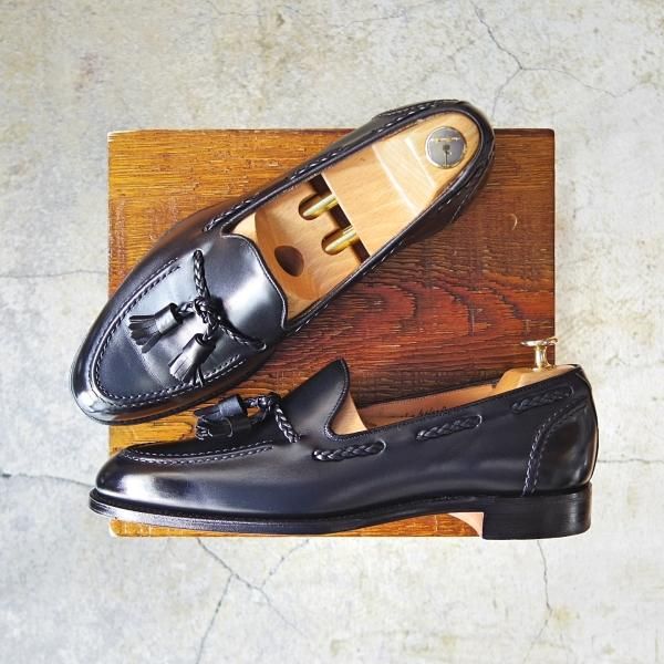 極美品★(英)チーニー 7.5F【定価￥73,440-★タッセルローファー/HUGH】214ラスト/スリッポン/カーフ/黒/メンズ/CHEANEY★e180
