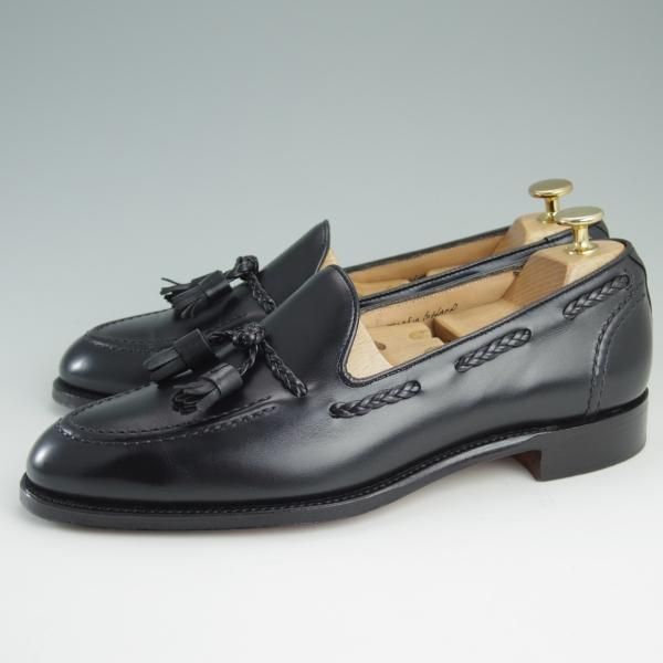 極美品★(英)チーニー 7.5F【定価￥73,440-★タッセルローファー/HUGH】214ラスト/スリッポン/カーフ/黒/メンズ/CHEANEY★e180