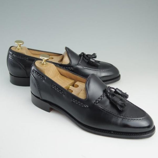 極美品★(英)チーニー 7.5F【定価￥73,440-★タッセルローファー/HUGH】214ラスト/スリッポン/カーフ/黒/メンズ/CHEANEY★e180