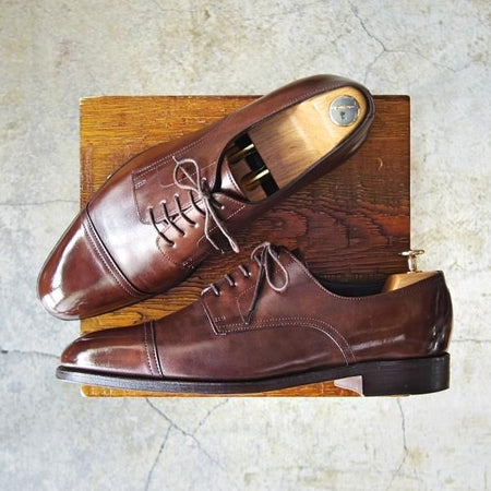 美品★ジョンロブ製 UK8.5【貴重★エルメス別注/HERMES】HARRY/H413ラスト/ストレートチップ/ミュージアムカーフ/茶/メンズ/JOHN LOBB★e182