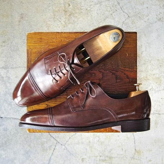 美品★ジョンロブ製 UK8.5【貴重★エルメス別注/HERMES】HARRY/H413ラスト/ストレートチップ/ミュージアムカーフ/茶/メンズ/JOHN LOBB★e182