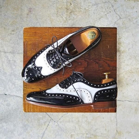 極上★チャーチ(レディース) SIZE 35.5【★バーウッド/BURWOOD 3W】フルブローグ/ウイングチップ/カーフ×パテント/白×黒/Church's★e198