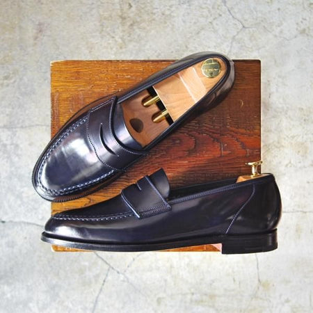 極美品★クロケット&ジョーンズ 8E【貴重★紺色/コードバン仕様/ネイビー/HARVARD】314ラスト/コインローファー/Crockett&Jones★e209