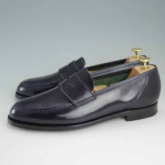 極美品★クロケット&ジョーンズ 8E【貴重★紺色/コードバン仕様/ネイビー/HARVARD】314ラスト/コインローファー/Crockett&Jones★e209