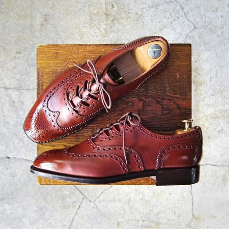 極上★(スペイン製)YANKO/ヤンコ SIZE 25【グッドイヤーウェルテッド製法★ギリーシューズ】31111/フルブローグ/赤茶/メンズ★e255