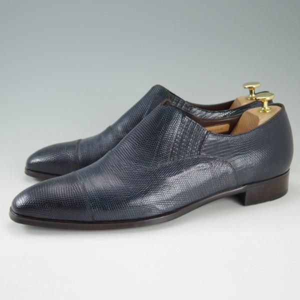 美品★LECOTT/レコット UK10程度【オーダー品★リザード革仕様】サイドエラスティック/紺/メンズ★e273