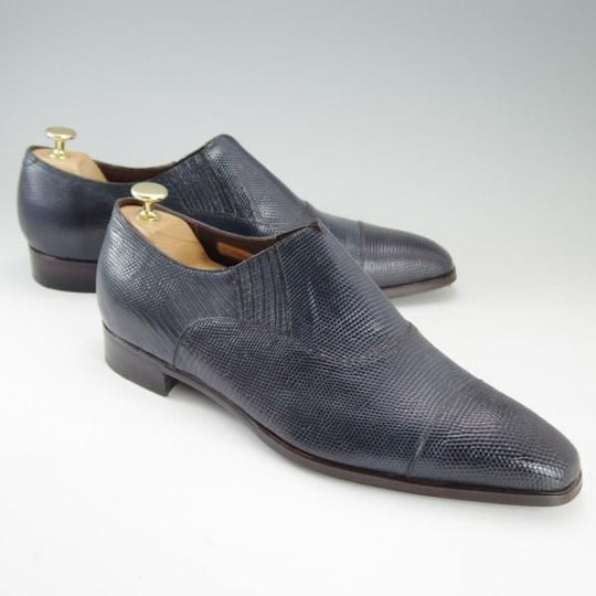 美品★LECOTT/レコット UK10程度【オーダー品★リザード革仕様】サイドエラスティック/紺/メンズ★e273