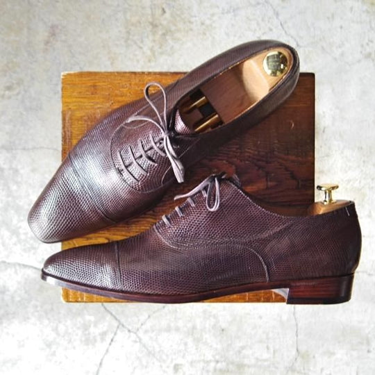 ほぼ未使用★LECOTT/レコット UK10程度【オーダー品★リザード革仕様】ストレートチップ/濃茶/メンズ★e298