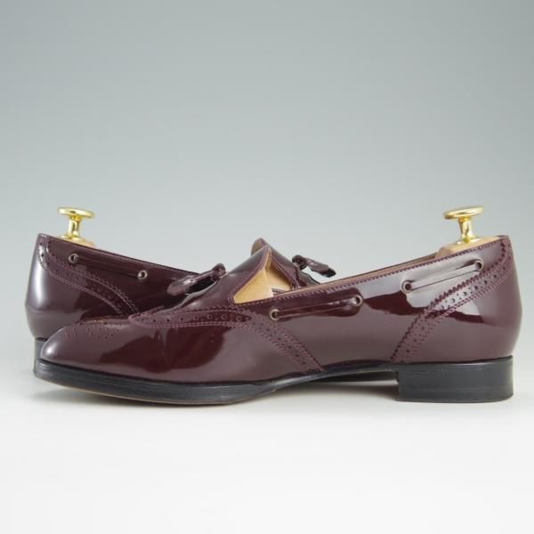 美品★(伊製)HERMES/エルメス(レディース) SIZE 37.5【★タッセル風ローファー/パテントレザー】フルブローグ/エナメル/赤茶★e305