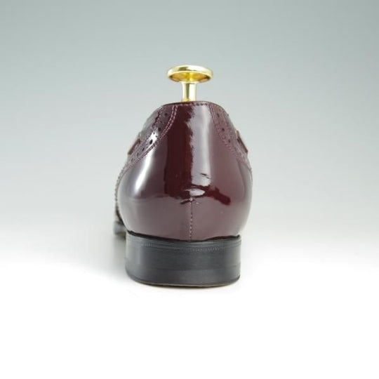 美品★(伊製)HERMES/エルメス(レディース) SIZE 37.5【★タッセル風ローファー/パテントレザー】フルブローグ/エナメル/赤茶★e305