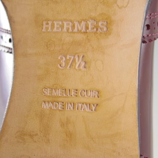 美品★(伊製)HERMES/エルメス(レディース) SIZE 37.5【★タッセル風ローファー/パテントレザー】フルブローグ/エナメル/赤茶★e305