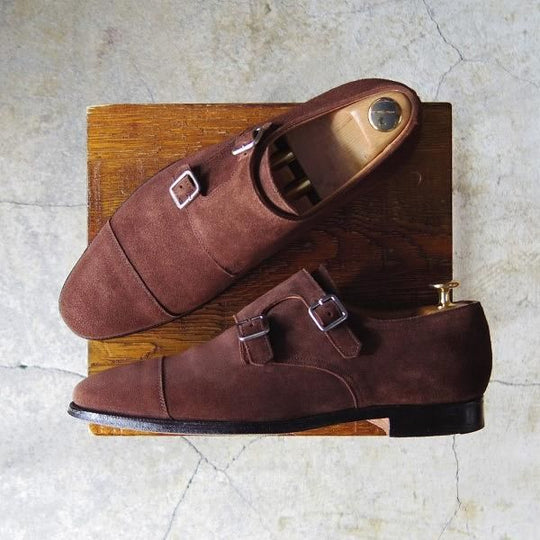 極上★クロケット&ジョーンズ UK7.5/US8D【★ブルックスブラザーズ別注/Peal&co】341ラスト/ダブルモンク/スエード/茶/Crockett&Jones★e283